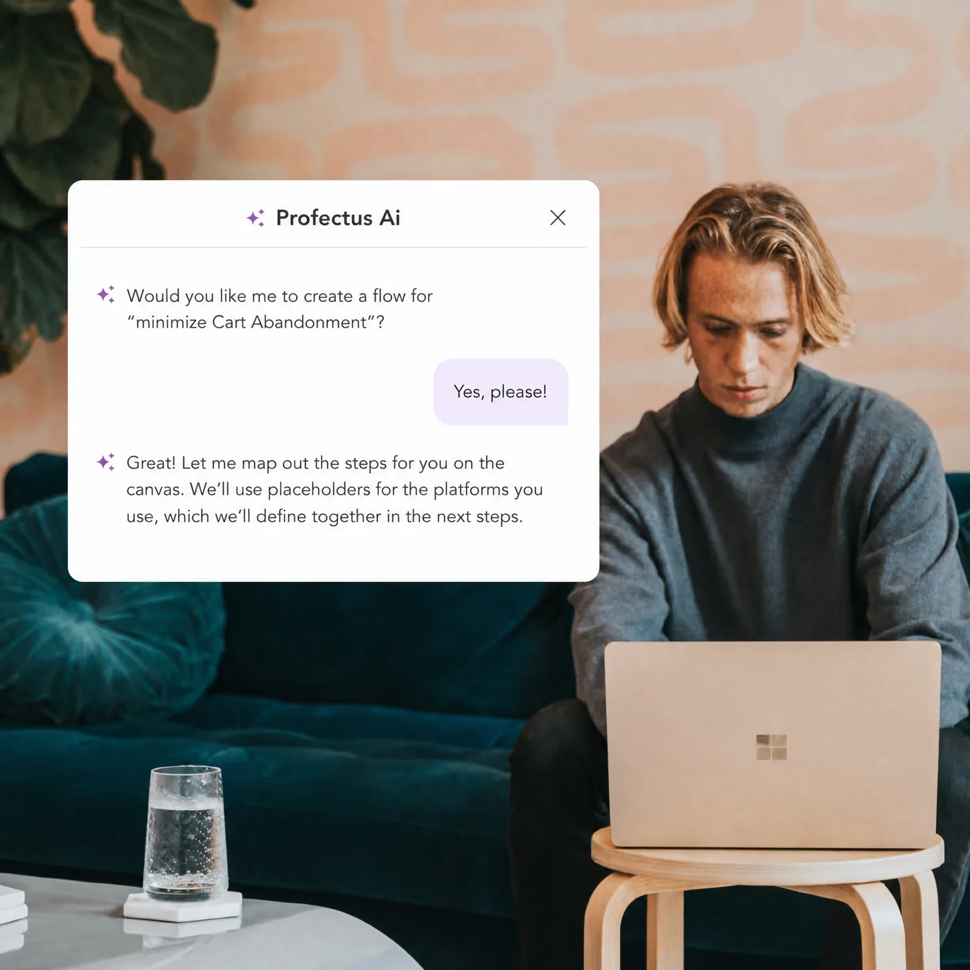 A marketer asking an AI assistant to build a cart-abandonment flow
